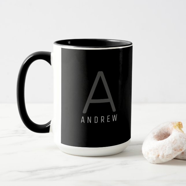 Caneca Mug de café preto e branco moderno monograma (Com Donut)