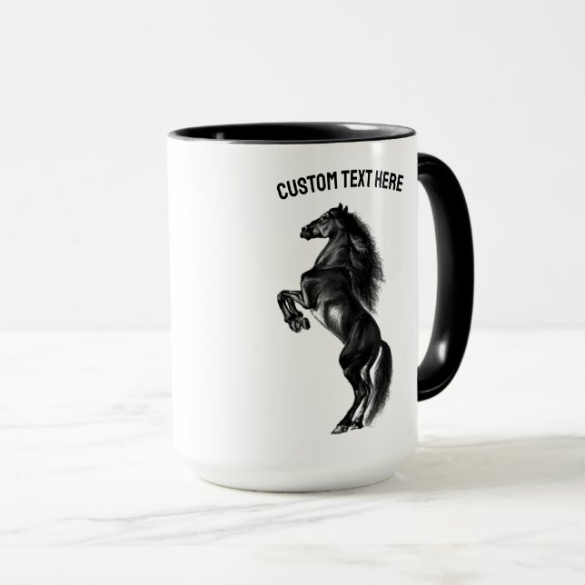 Caneca Mug de Cavalo em Direita com Texto Personalizado e (Frente Esquerda)