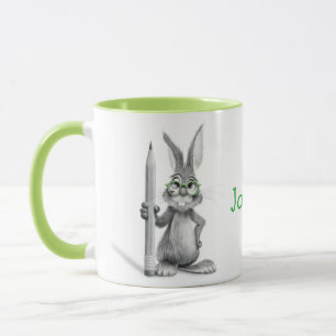 Caneca Mug de coelho bonito personalizado com alça verde