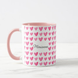 Caneca Mug de Corações Rosa-Cor-de-Água Personalizável