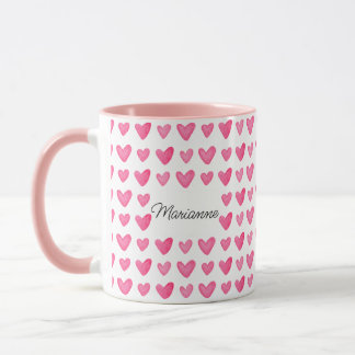 Caneca Mug de Corações Rosa-Cor-de-Água Personalizável