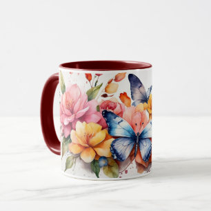 Caneca Mug de Flor de Borboleta Cuta de Cor da Água Moder