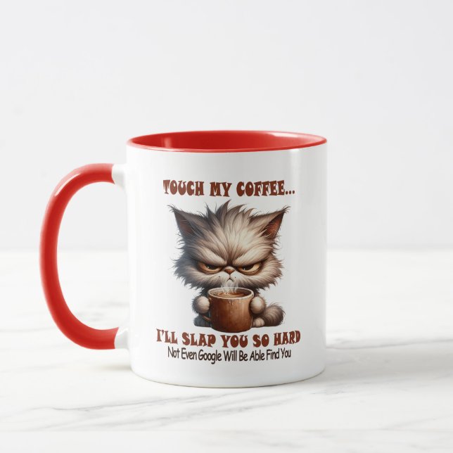 Caneca Mug De Gato De 11 Oz, "Toque No Meu Café" (Esquerda)