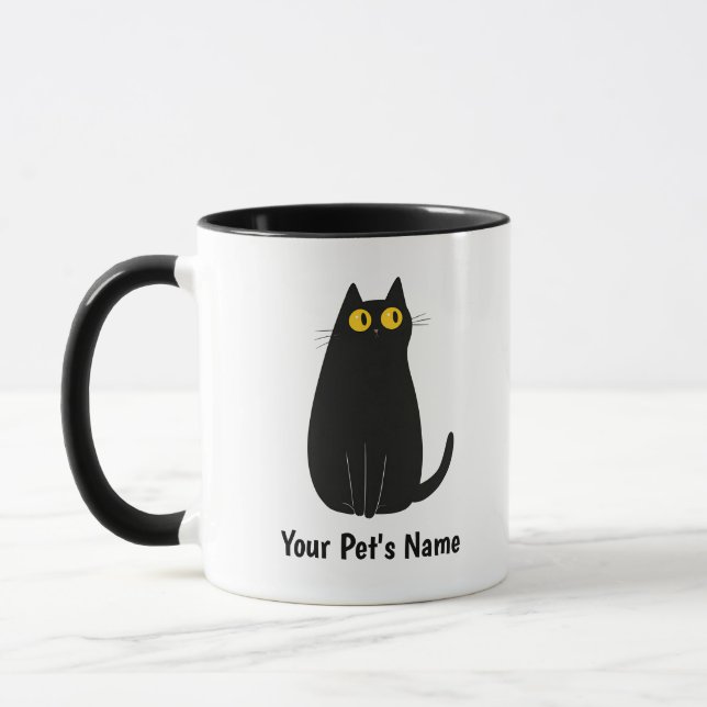 Caneca Mug de Gato Preto Personalizado - Adicionar Nome,  (Esquerda)