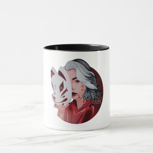 Caneca Mug de Ilustração de Mujina Vermelha e Negra (Centro)