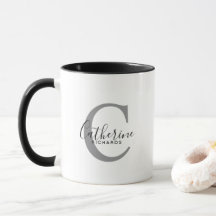 Mug de Monograma de Cinzas Personalizadas Modernas