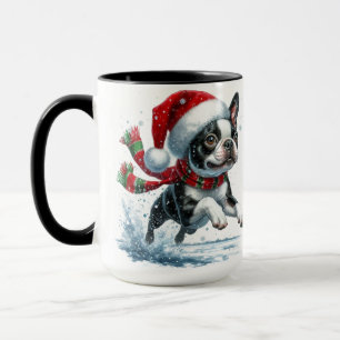Caneca Mug de Neve de Natal em Boston Terrier