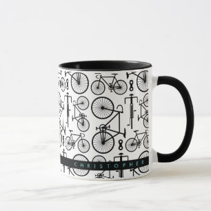 Caneca Mug de padrão de bicicleta branca e preto moderno