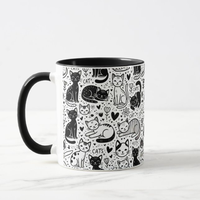 Caneca Mug de padrão de gato preto e branco - Na moda e g (Esquerda)