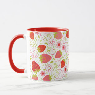 Caneca Mug de padrão de morango vermelho