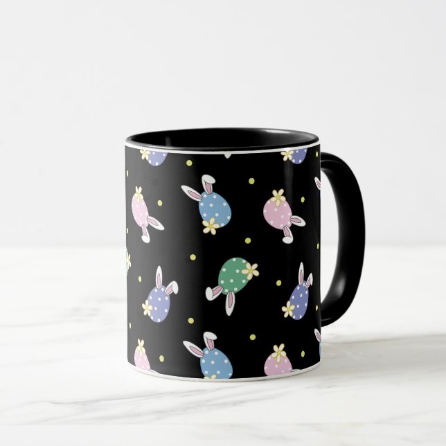 Caneca Mug de padrão de ovo de Páscoa preto e pastel (Frente Esquerda)