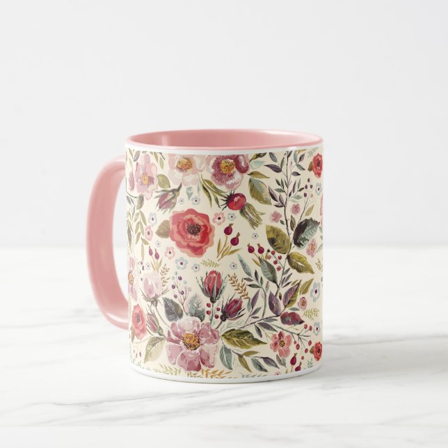 Caneca Mug de Padrão Floral Feminina (Frente Esquerda)