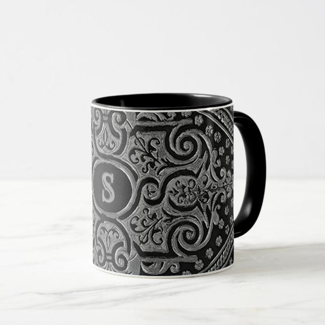 Caneca Mug De Prata Monograma Ornamental (Frente Esquerda)