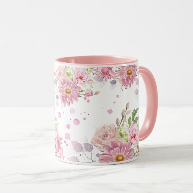 Caneca Mug de Sublimação Floral Cuta (Frente Esquerda)