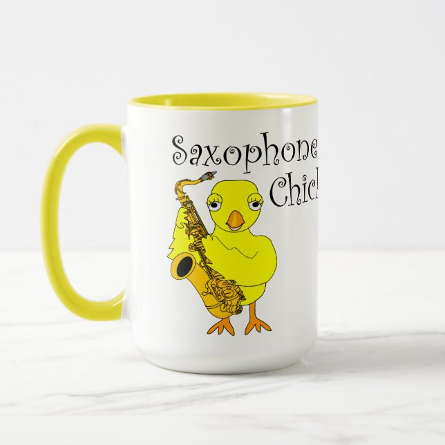 Caneca Mug de Texto do Pintinho Saxofone (Esquerda)