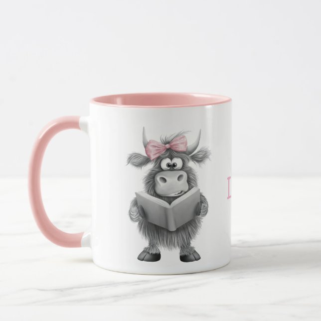 Caneca Mug de Vaca Cute Personalizado com Alça Rosa (Esquerda)