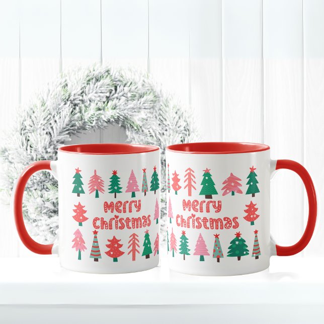 Caneca Mug Feliz de Natal com Árvores de Natal bonitas (Merry Christmas Mug with cute Christmas Trees)