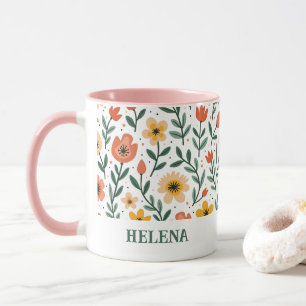 Caneca Mug Floral de Mensagem Personalizada de Nome Perso