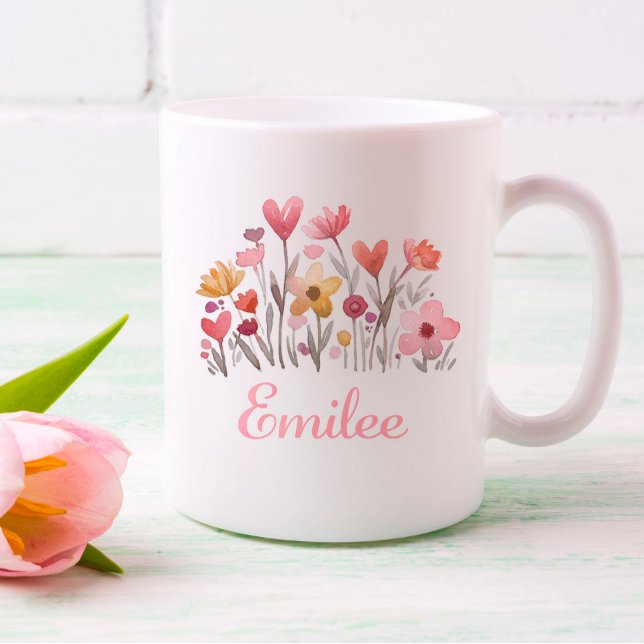 Caneca Mug Floral Rosa-Cor-de-Água Personalizada (Criador carregado)