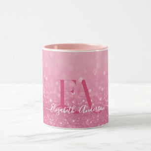 Caneca Mug Luminter Rosa com Iniciais e Nome Personalizad