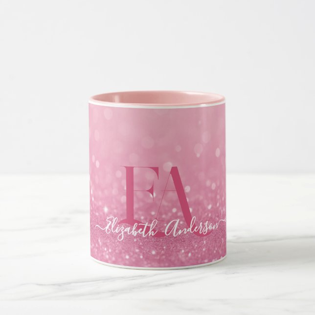 Caneca Mug Luminter Rosa com Iniciais e Nome Personalizad (Centro)