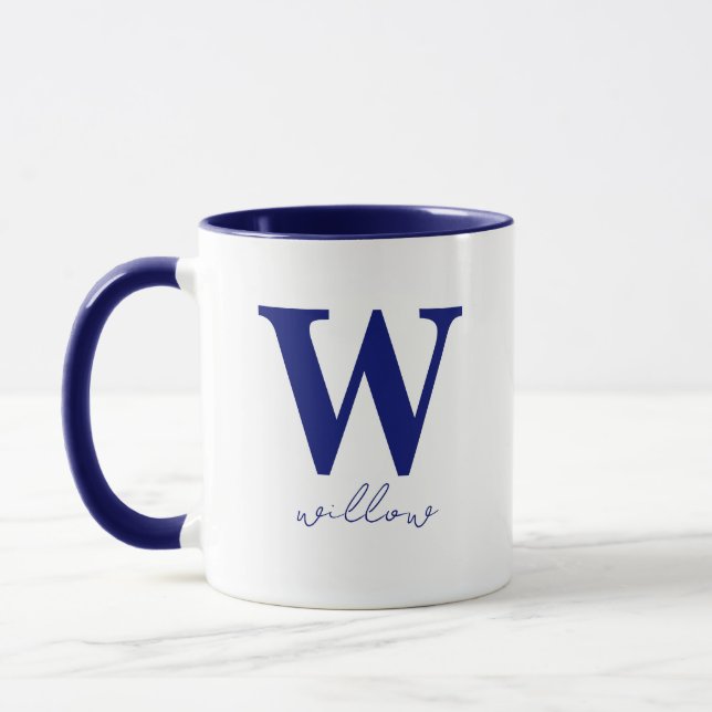 Caneca Mug Monograma Personalizado Azul Escuro Moderno (Esquerda)