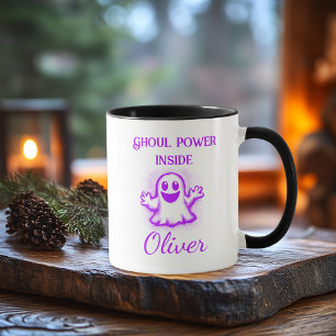Caneca Mug Neon Halloween Personalizado - Design Ghost Ro