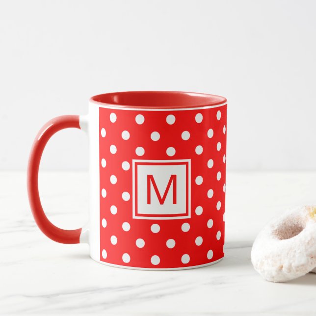 Caneca Mug Personalizado Com Polkadots Brancos Em Vermelh (Com Donut)