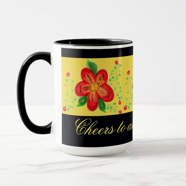 Caneca Mug Vermelho Moderno Flor (Esquerda)