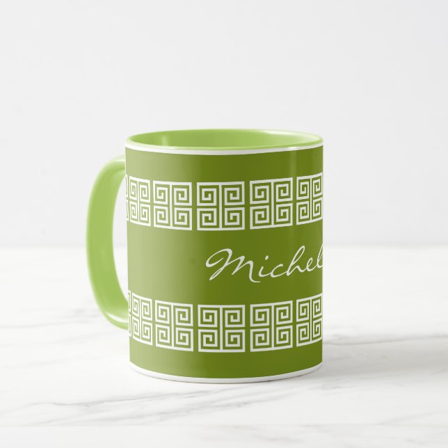 Caneca Mugs de nome personalizado de padrão grego (Frente Esquerda)