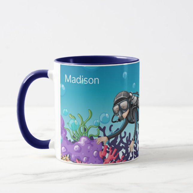 Caneca Mugs de nome personalizado do Scuba Diver (Esquerda)