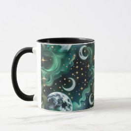 Caneca Mugs – Emerald Green Celestial Moon Phase Luxury