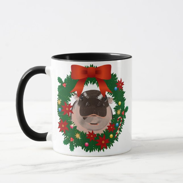 Caneca Mugs Moo Deng Feliz Natal. (Esquerda)