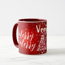 Caneca Muito Feliz Caligrafia Vermelha de Árvore de Natal