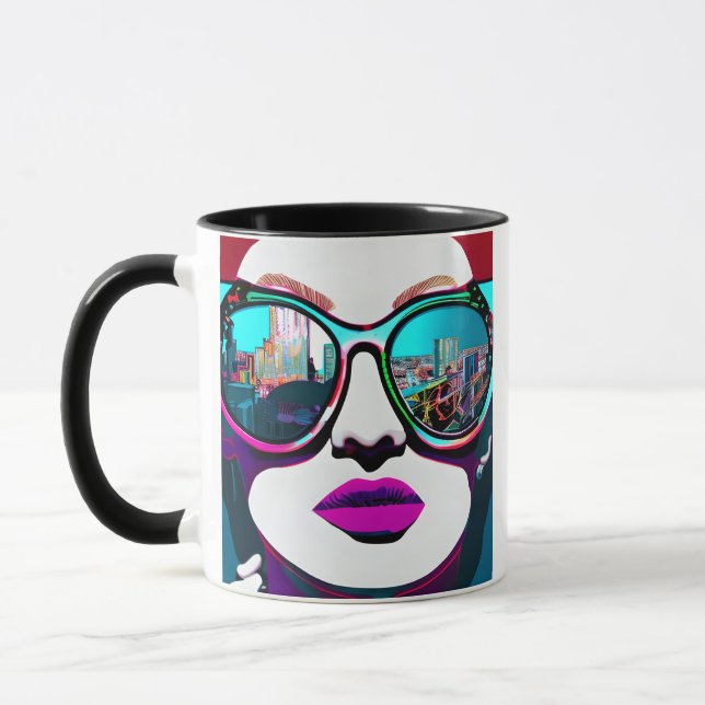 Caneca Mulher abstrato na Reflexão da Cidade dos Óculos S (Esquerda)