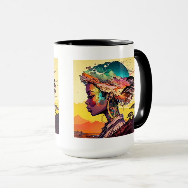 Caneca Mulher Africana Combo Mug, 15 oz (Frente Esquerda)