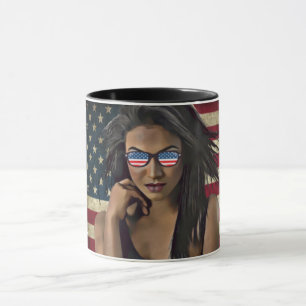 Caneca Mulher Americana Incomodando Bandeira Americana