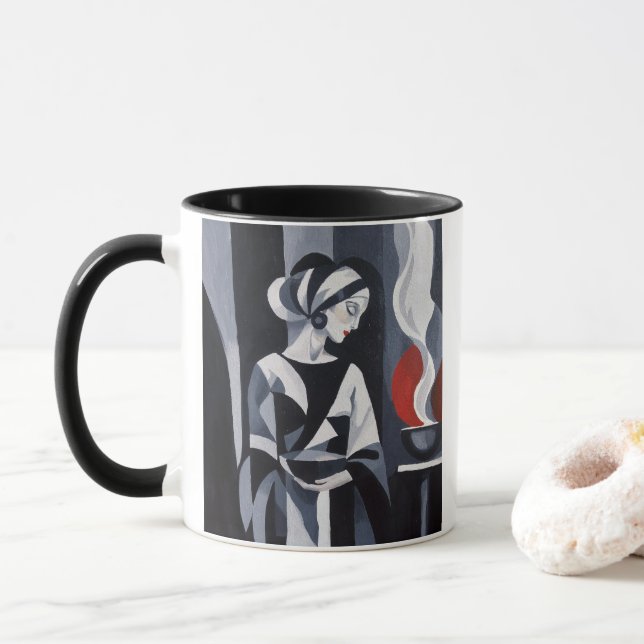 Caneca Mulher Art Déco Preto e Branco  (Com Donut)