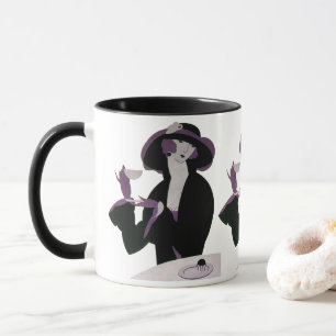 Caneca Mulher Art Déco Vintage, Chá da Tarde e Cupcake