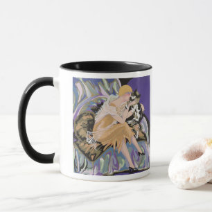Caneca Mulher Art Déco Vintage com Gato por S. Chompre