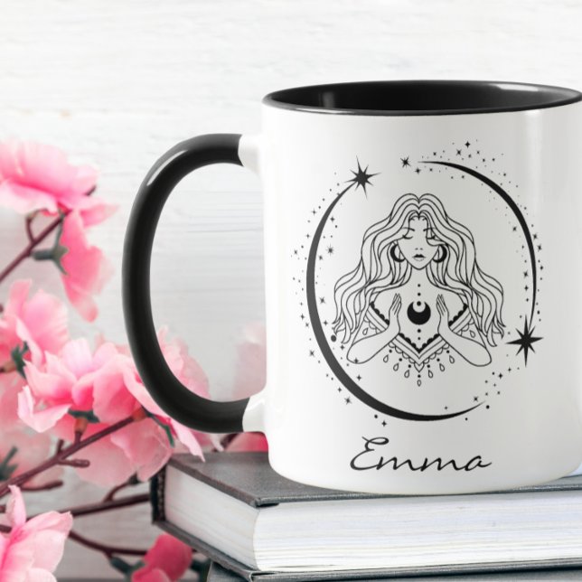 Caneca Mulher celestial, lua estrelas, boho, astronomia e (Criador carregado)