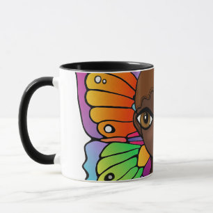 Caneca Mulher com borboletas brilhantes e coloridas