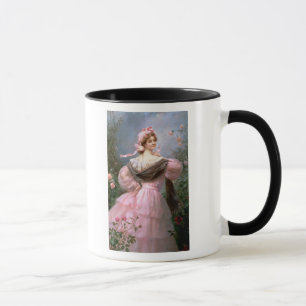 Caneca Mulher elegante em um jardim de rosas