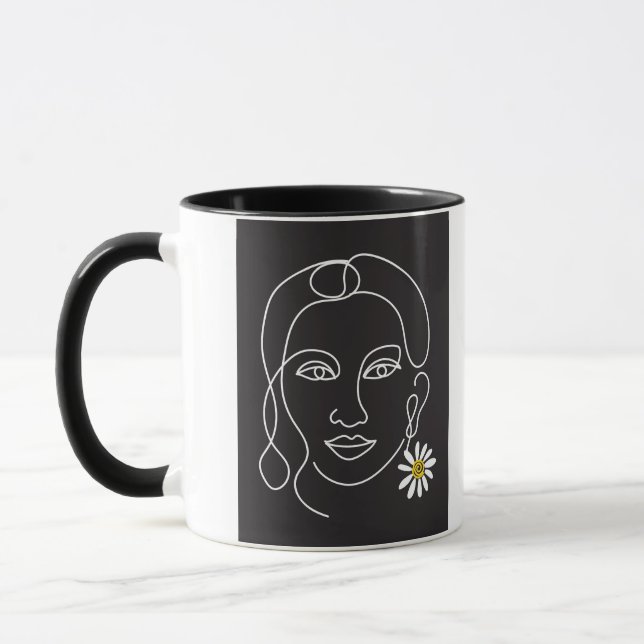 Caneca Mulher Enigmática - Design de arte de linha (Esquerda)