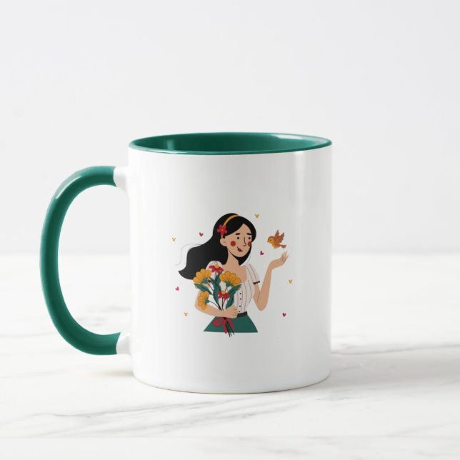 Caneca Mulher feliz com pássaros e flores (Esquerda)