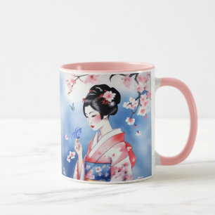 Caneca Mulher japonesa com borboleta azul