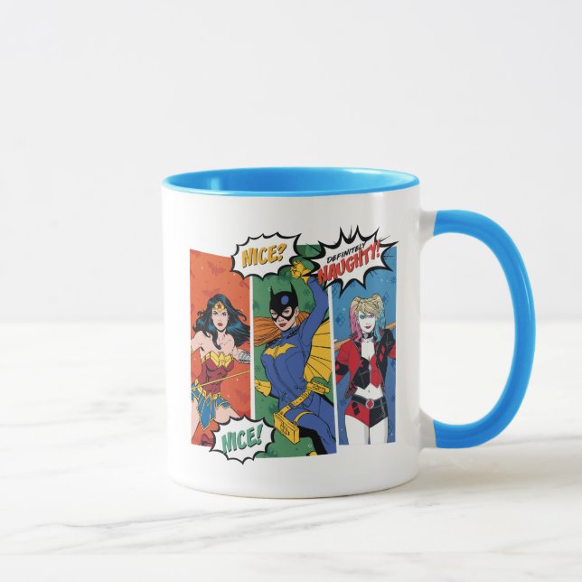 Caneca Mulher Maravilha, Batgirl e Harley Quinn Holiday (Direita)