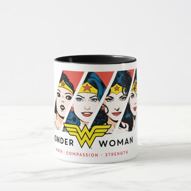 Caneca Mulher Maravilha da Evolução das Histórias em Quad (Centro)