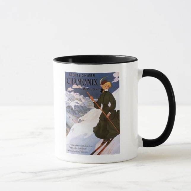Caneca Mulher na Poster de Esqui Verde (Direita)