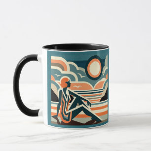 Caneca Mulher na praia no Sunset Art Deco Design